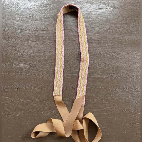 J. Crew Pink & Green Beaded Grosgrain Ribbon Belt, one size - Picture 3 of 4